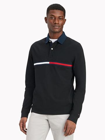 Férfi Tommy Hilfiger Regular fit long-sleeve bar stripe Polos Fekete | HU 1082VRW